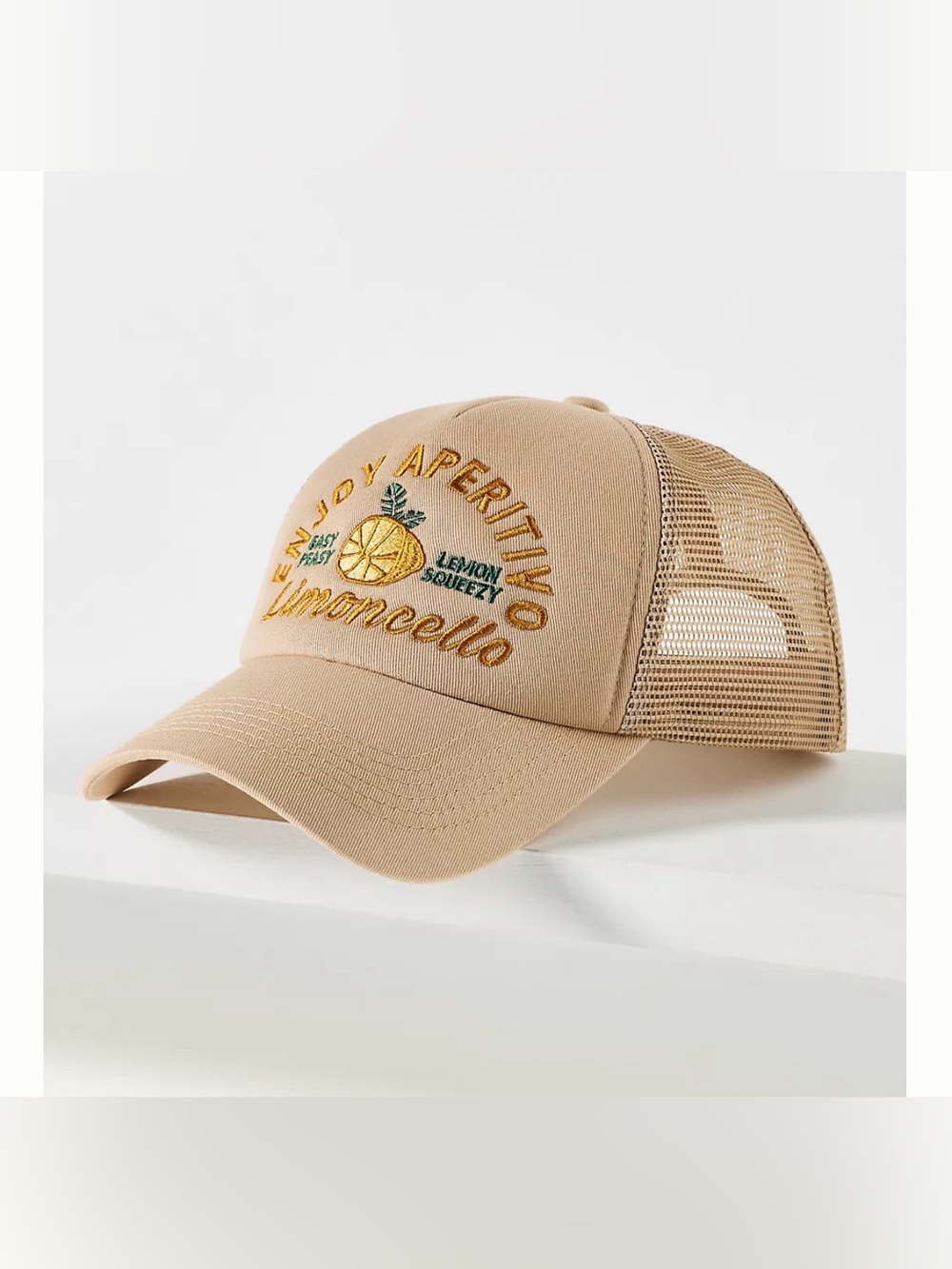 New Worn/West Limoncello Beige And Gold Trucker Hat From Anthropologie